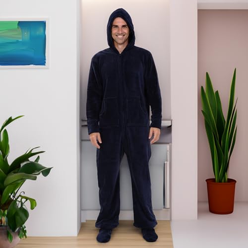 Alexander Del Rossa Adult Onesies for Men, Mens Onesie Pajamas Adults, Fleece Onesie for Men, Hooded Footed Mens Onsie Midnight Blue 3XL Tall (A0320MBL3XLT)4