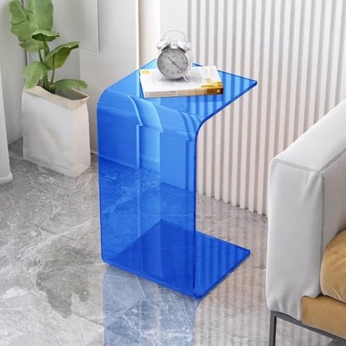 ROPSHTSF Acrylic Side Table, Sofa Small Side Table, Simple Living Room Bay Window Coffee Table, Bedroom Transparent Corner Table, U-Shape Acrylic Side Table, Clear Coffee Table(Blue)