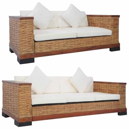 THOYTOUI 2-TLG. Sofagarnitur mit Auflagen Braun Natur Rattan,...