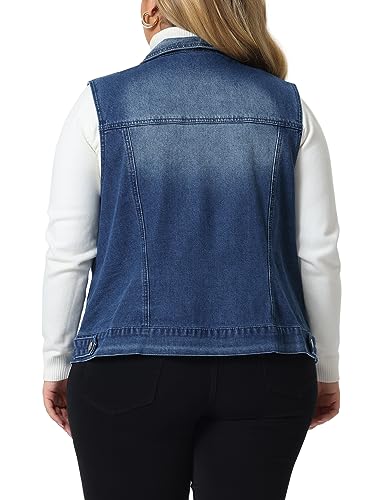 Agnes Orinda Plus Size Denim Vest for Women Sleeveless Classic Washed Zip With Pockets Denim Jackets4