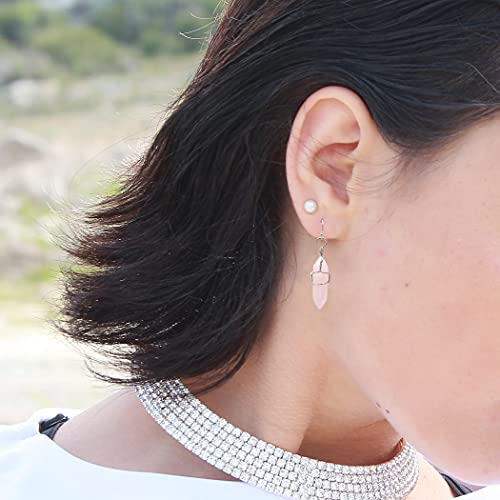 Paialco Hand Wired Natural Rose Quartz Healing Crystal Point Chakra Dangling Earrings #TOP5