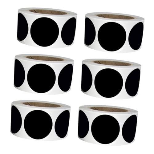 Étiquettes rondes autocollantes PVC noires repositionnables cuisine bocaux lot 6 rouleaux