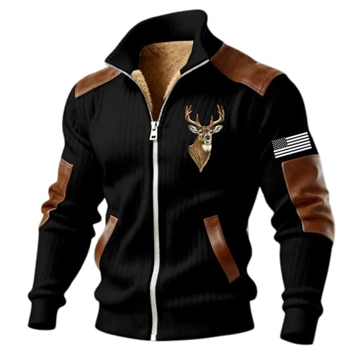 Veste polaire pour homme col montant zippé et manches longues style rétro chaud