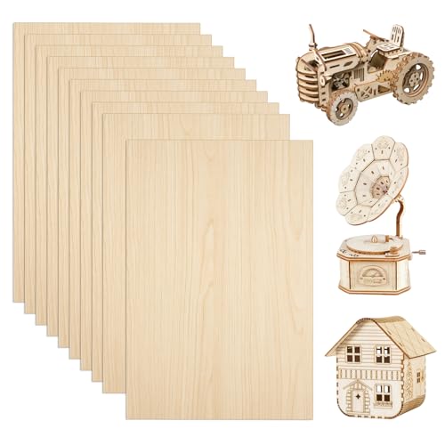 10 Piezas Madera Contrachapada, 300 x 200 mm Madera de Balsa Fina, Tilo Tablero, Tablero Contrachapado, Hojas de Maderas Manualidades, para Manualidades Decoración, Proyectos de Láser, Pintura