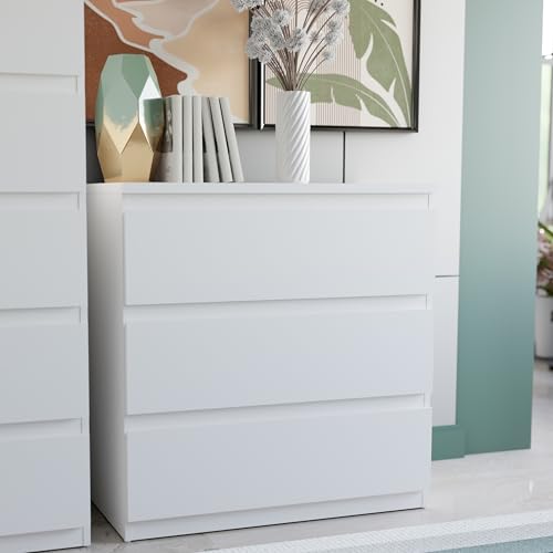 Forte EDMORE Kommode 70 80, Moderne Kommode mit 3 Schubladen, Holzwerkstoff, Weiß, 77,2 cm breit x 79,8 cm hoch x 42,2 cm tief Forte EDMORE Kommode 70 80, Moderne Kommode mit 3 Schubladen, Holzwerkstoff, Weiß, 77,2 cm breit x 79,8 cm hoch x 42,2 cm tief