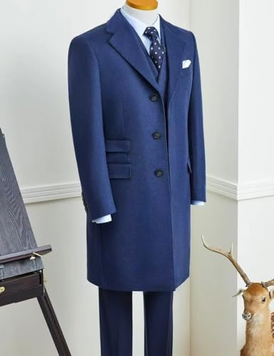 ONAXTDA Mens Long Blazer Overcoat Single-Breasted Suit Jacket Velvet Welding Notched Lapel Trench Coat2