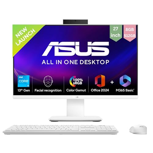 ASUS AiO V470,13th Gen Intel Core i3-1315U, 27" FHD,100Hz,All-in-One PC(8GB RAM/512GB SSD/Windows 11/Office 24/Retractable Camera/Wireless Keyboard & Mouse/M365 Basic (1Year)*) V470VAB-KWPE001WS