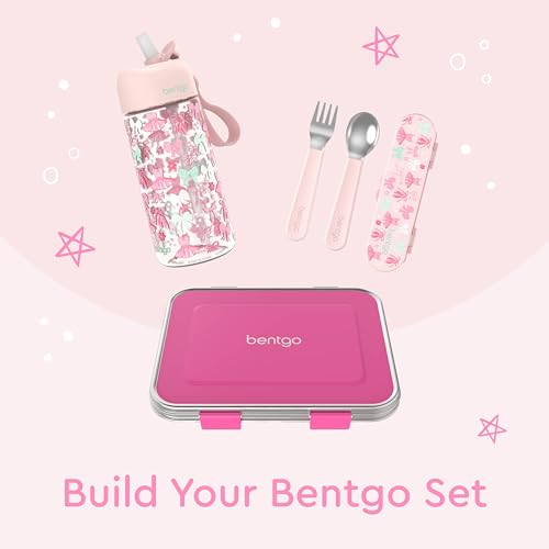 Image of Bentgo Kids Stainless Steel Utensil Set - Reusable Fork, Spoon & Storage Case, PFAS- & BPA-Free, Easy-Grip Handles, Lightweight, Dishwasher Safe, School Lunch, Travel & Outdoors (NEW Ballet and Bows)