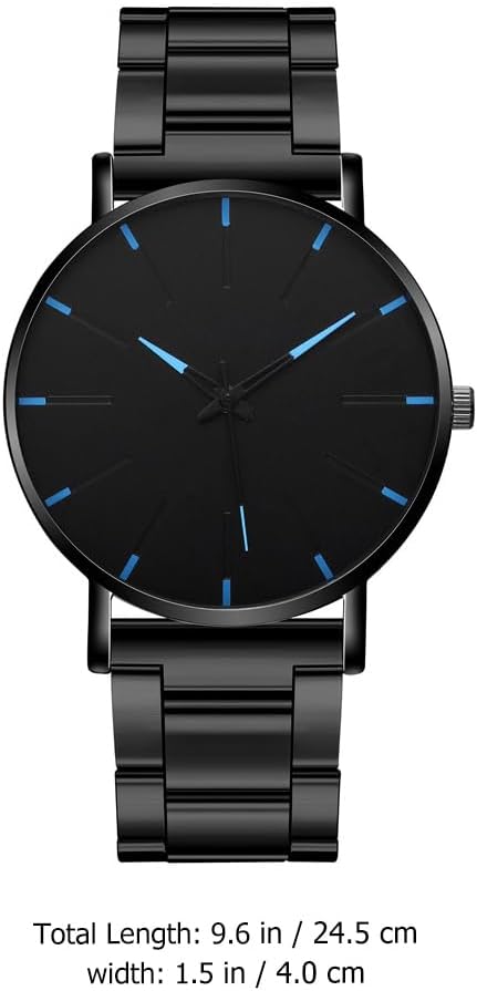 Hemobllo Men S Black Metal Strap Watch Ultra Thin Stainless Steel Band Casual Business Wrist Watch 9.6 Inch Length 1.6 Inch Width