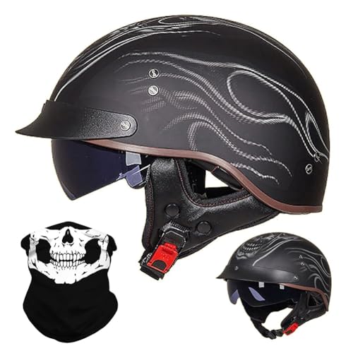 ACLFFSHOP German Style Vintage Motorcycle Jet Helmet, ECE Approved Open Face Motorbike Helmet, Retro Half Helmet, with Sun Visor and Removable inner, for Adult Men Women M~XXL