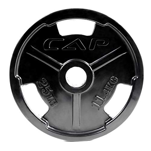 CAP Barbell Black Olympic Rubber Grip Weight Plates, Single, 25 Pound