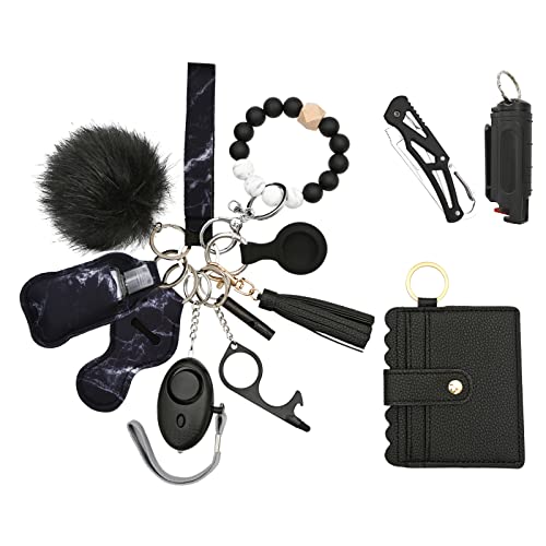 NYNPPUE Safety Wristlet Lanyard Keychain Set for Women Personal Alram Keychain Accessories, Black Marble, standard