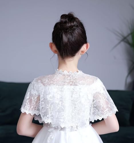 Image of Girls Lace Flower Girl Bolero Shrugs Shawl Wrap Kids Spring Summer Party Dress Cover Up