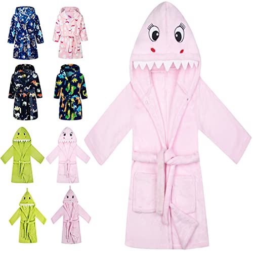 Lodunsyr Peignoirs de Bain Enfant Vêtements de Nuit Garçon Fille Peignoir Ultra Doux et Léger Serviette de Bain Capuche Rose Dinosaure 6-7 Ans Cover