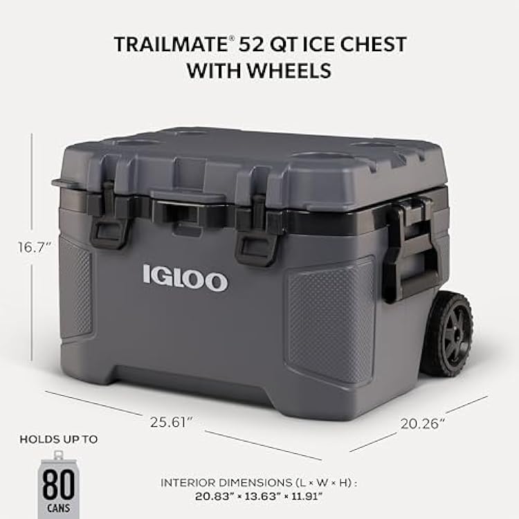 Igloo Trailmate 52Qt Wheeled Cooler, Insulated Hard Shell Ice Chest, Carbonite