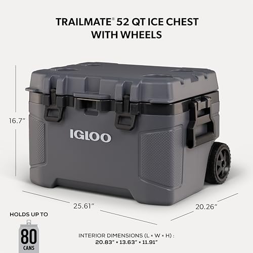 Image of Igloo Trailmate 52Qt Wheeled Cooler, Insulated Hard Shell Ice Chest, Carbonite