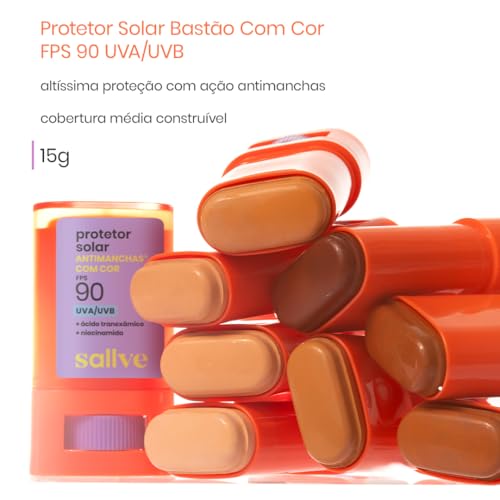 Sallve Protetor Solar Bastão Antimachas FPS 90 com Cor 2-15g
