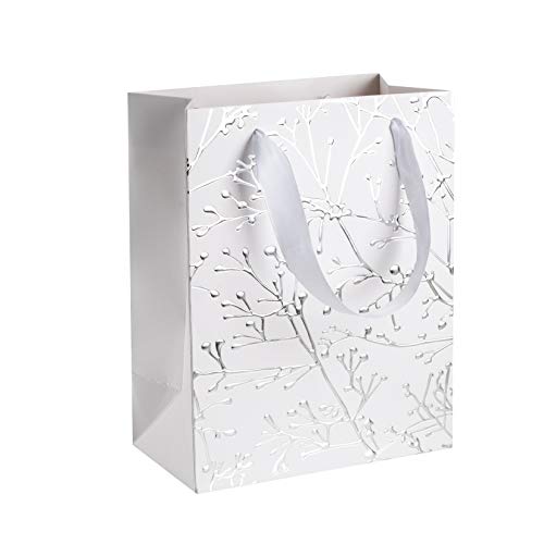 Hammont Wedding Gift Bags for Hotel Guests – Floral Stem Bridesmaid Bags – Party Favor Bag - Baby Shower, Thank You & Birthday Bags for Women - Bolsitas Para Dulces - Bulk 12 Pack – 9”X7”X4” (White)