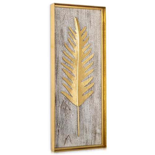 Gold Metal Wall Art with Wooden Base, 15.7