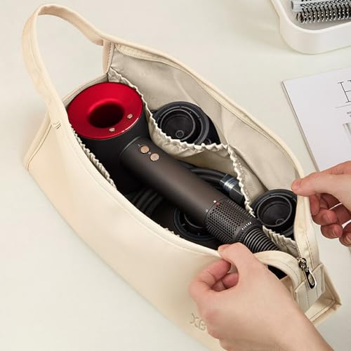 Veki Reise Tasche für Dyson Airwrap Styler und Lockenwickler, Tragbare Aufbewahrungstasche für Warmluftbürste Haartrockner, Reisen Lagerung Tasche Kompatibel mit Shark/Dyson Supersonic (Beige)