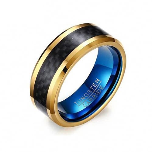 Anillo de tungsteno para hombre de 8 mm estilo vintage azul dorado pulido