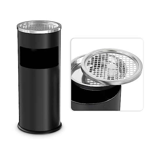 Image of BEAMNOVA Black Trash Can with Lid Outdoor Indoor Stainless Steel Commercial Garbage Bin Waste Container for Patio Yard Garage with Inside Barrel, Black, 9.8 in x 24 in (D * H)
