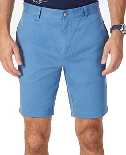 NAUTICA Men's Slim Fit Flat Front Stretch Chino Solid Short, Tide Blue 40W