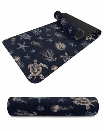 Debedcor Heat Proof Table Pads Waterproof Decorative, Coastal Blue Star Non-Slip Table Countertop Protector, Summer Beach Sea Turtle Black Insulation Mat for Kitchen Room, 40 x 12 Inches