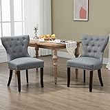 LSSBOUGHT Set of 2 Fabric Dining Chairs Leisure Padded Chairs with Brown Solid Wooden Legs,Nailed Trim (Gray)