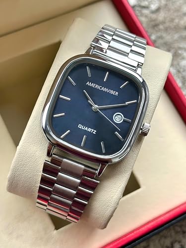 AMERICANVIBER Men's Silver Watch, Blue - Image 3