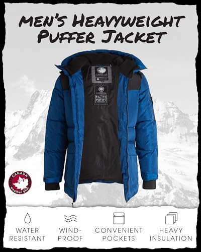 Image of CANADA WEATHER GEAR Mens Winter Puffer Jacket - Heavyweight Insulated Ski Jacket Hooded Mens Coats Weather Resistant Coat
