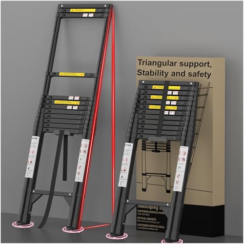 Image of Telescoping Ladder, 16.5 FT 330 Lbs Aluminum Extension Ladder, Black | Telescopic, Collapsible & Adjustable, Compact Retractable Ladder for House, Roof, RV & Travel Trailer