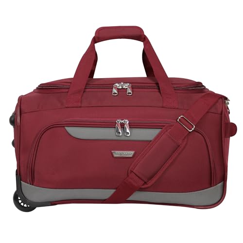 Rocklands® Lightweight Wheeled Holdall Small Duffle Trolley Suitcase Thick Heavy-Duty Cross Nylon Eva-Backed Front, Hard Base Carry On Travel Bag (Small - 20" (H52Xw32Xd30 Cm), Burgundy) - 2