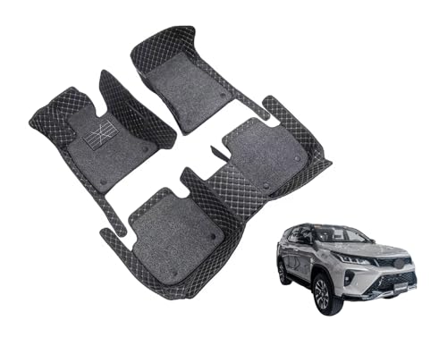 Image of Auto Hub 7D Car Floor Mats Compatible with Fortuner Legender (7 Seater), Leatherette, 100% Waterproof & Washable, Legender Car 7D Floor Mat, Black