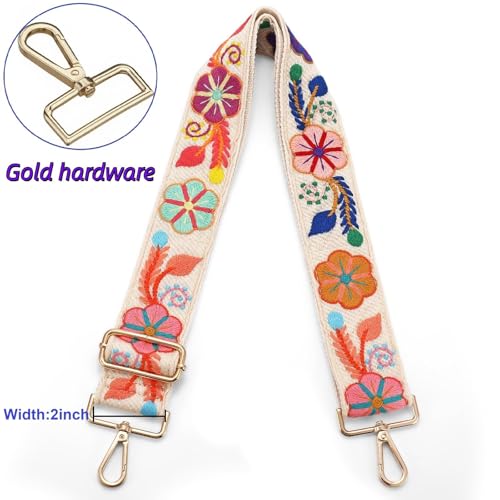 Image of Wide Purse straps Crochet Flower replacement crossbody for Handbag Adjustable Embroidery Knit Guitar Shoulder strap