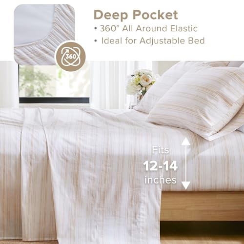 Comfort Spaces 100% Cotton Sheets Twin XL, Breathable, Naturally Cool Cotton Sheets, Cotton Bed Sheets with 12" Elastic Pocket Fits up to 14" Mattress, All Seasons Sheet Set, Good Vibes Taupe 3 Piece