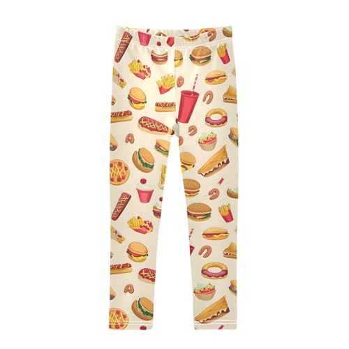 Burger Hot Dog Fries Food Design Girls Leggings Soft Stretch Workout Yoga Dance Pants for Kids Casual Tights