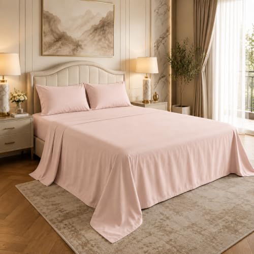 Image of LINENWALAS 100% Cotton Bedsheet with Pillow Cover for Single Size Bed, Natural Soft 400tc Long Staple Imported Egyptian Cotton Premium Oeko-Tex Certified Bed Sheet (60 inch x 90 inch, Blush)
