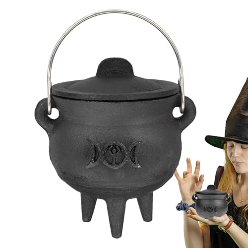 Renchey Caldeirão decoração de Halloween - panela de bruxa de Halloween com tampa e alça - decoração de caldeirão para suprimentos de festa de truque ou tratamento, centro de mesa para mesa