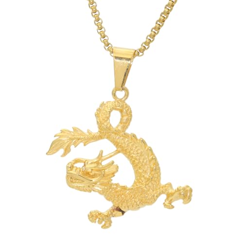 18K Gold Plated Stainless Steel Animal Dragon Pendant Necklace