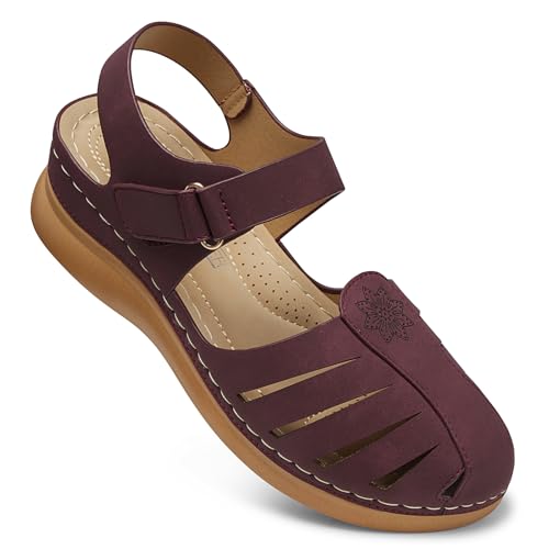 Image of SHIBEVER Women Comfortable Flat Sandals: Closed Toe Dressy Summer Sandal | Fisherman Comfortable for 8+ Hours Walking - No Ankle Rubs for All-day Commutes Lightweight Casual Outdoor Shoes