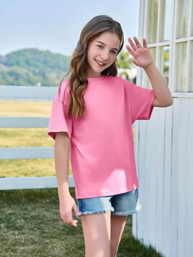 Image of Haloumoning Girls Short Sleeve T-Shirts | Kids, Summer,Girls shirts,Oversized t shirts,Girls T-Shirts,Oversized Tops, Casual Crewneck, Basic Tees 5-14Y