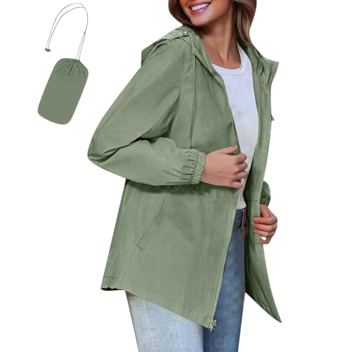 Women's Jackets Raincoat Waterproof Portable Adjustable Windbreaker Hooded Lightweight Packable Rain Jacket with Zipper Coat