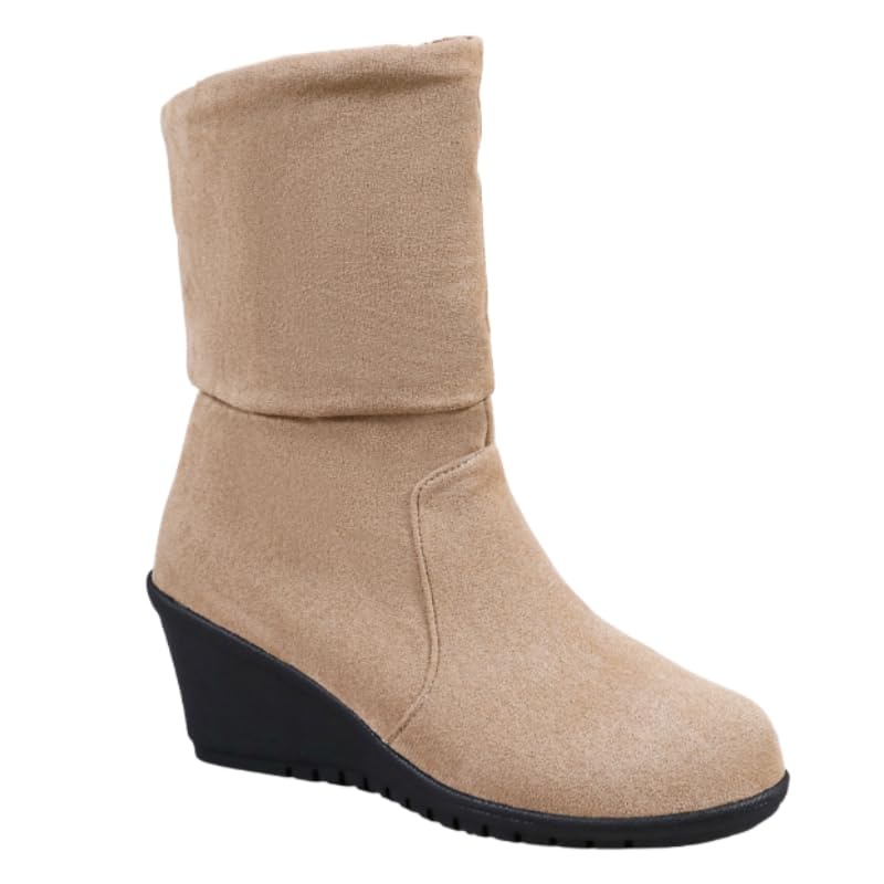 Womens fashionable ankle boots large size platform heel round toe suitable for autumn-winter outfits or work occasions