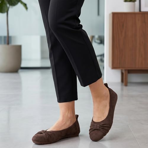 Image of Ecetana Comfortable Ballet Flats for Women: Lightweight Cushioned Foldable Slip-On Work Shoes with Memory Foam - All Day Walking Comfort - Dressy Flats for Office Business