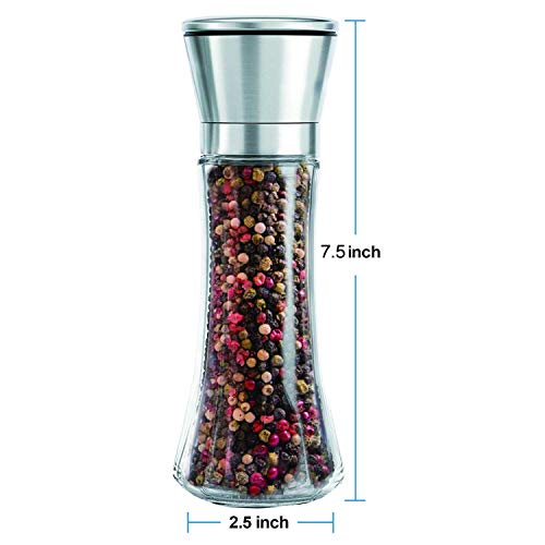 Salt And Pepper Grinder Set Of 3 - Pepper Mill And Salt Mill With Adjustable Coarseness - Stainless Steel Salt Grinder With Stand - Ceramic Pepper Grinder Refillable - Glass Spice & Sea Salt Shaker #TOP6