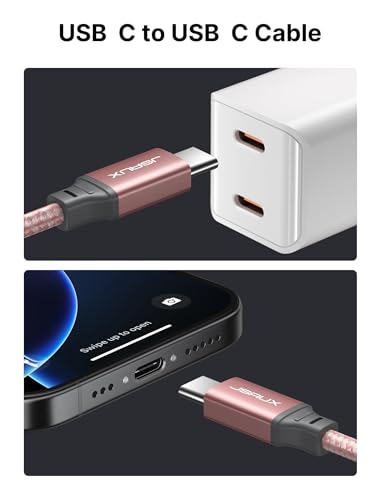 Image of JSAUX 100W USB C to USB C Cable [2-Pack 6.6FT], PD Fast Charging, Pink | 100 Watt Fast Charger, Braided Type-C Cords for iPhone Air /17e /17 /16 /15 Series, Galaxy S /Note Series, MacBook and iPad