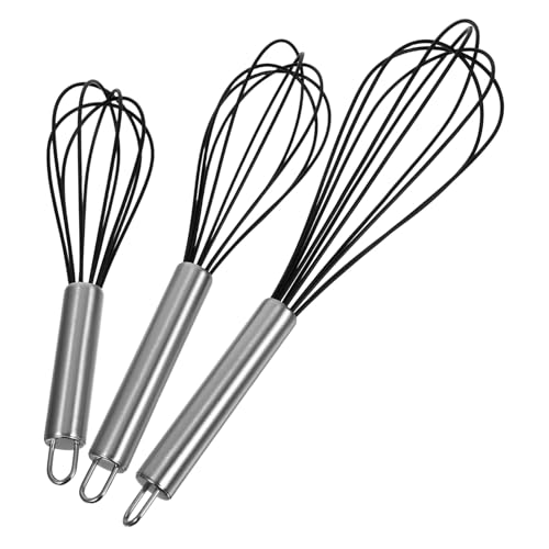 KAILIKETIY 3個耐熱シリコン小型泡立て器 人間工学ハンドル採用で使いやすい ステンレス製持ち手と柔軟性シリコンでクリーム 卵 ソース調理に