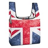 MHYRAC Bolsa de compras plegable, bulldog francés, reutilizable, bolsa de comestibles, bolsa lavable para uso diario, bolsas de viaje, Bandera británica vintage de Reino Unido, Talla única