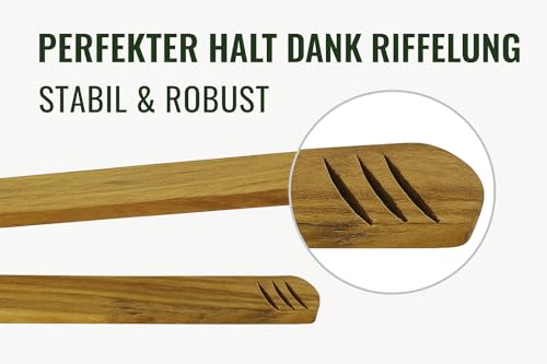 MC-Trend 6 Stück Grillzange 30 cm aus edlem Kirschholz – hochwertige Holz Küchenzange mit 2 cm Rillen für sicheren Halt – Grillzubehör & Würstchenzange für Grill, Küche & Pfanne (6)